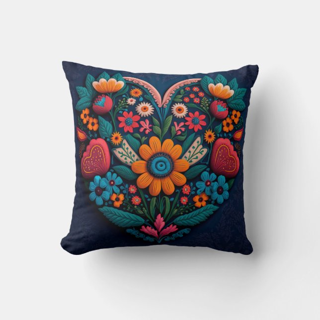 Ukrainian Style Heart of Flowers Cushion (Front)