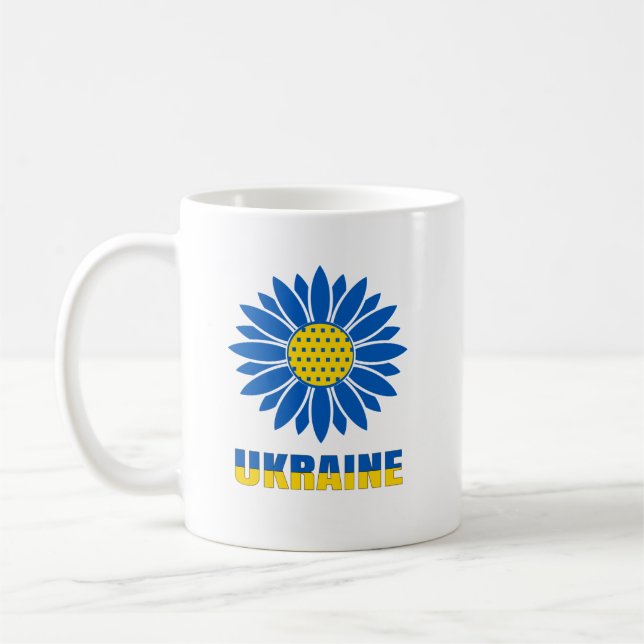 Ukrainian Sunflower Art T-Shirt Trucker Hat Button Coffee Mug (Left)