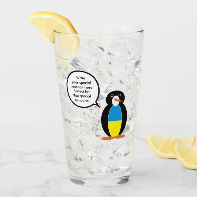 Ukrainian Talking Ms. Penguin Personalised  Glass (Front Ice)