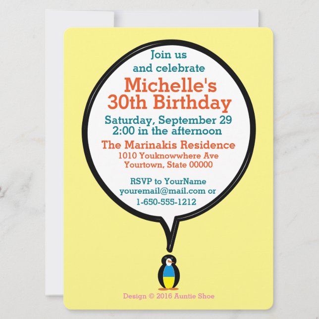 Ukrainian Talking Ms. Penguin Personalised  Invitation (Front)