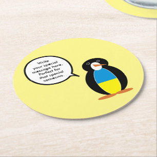 Ukrainian Talking Ms. Penguin Personalised  Round Paper Coaster