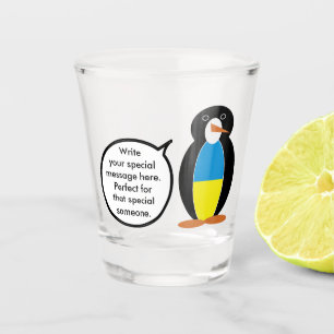 Ukrainian Talking Ms. Penguin Personalised  Shot Glass