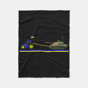 Ukrainian Tractor Pulling Tank With Ukraine Flag Fleece Blanket