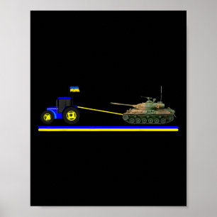 Ukrainian Tractor Pulling Tank With Ukraine Flag Poster