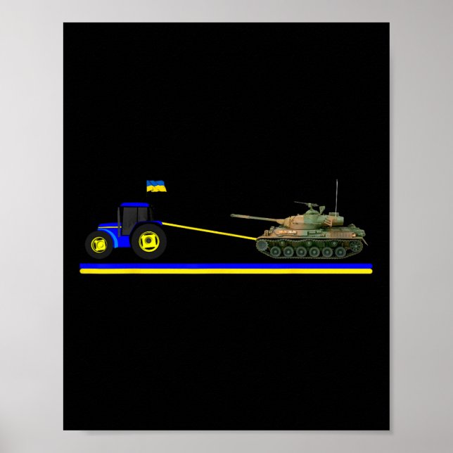 Ukrainian Tractor Pulling Tank With Ukraine Flag  Poster (Front)