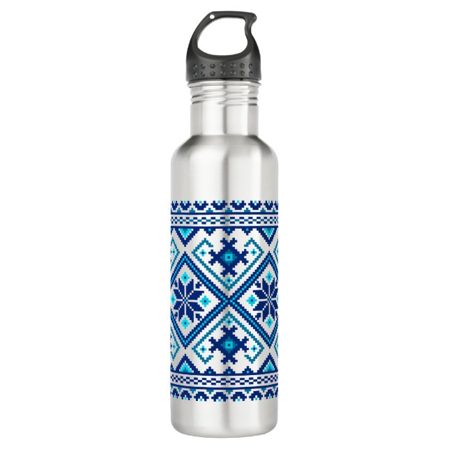 Ukrainian traditional vushuvanka folk art pattern  710 ml water bottle (Front)