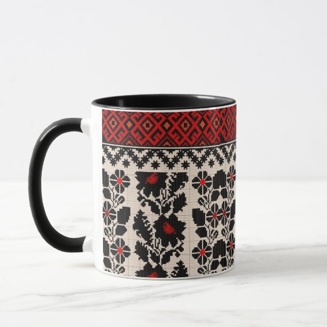 Ukrainian traditional vushuvanka folk art pattern. mug (Left)