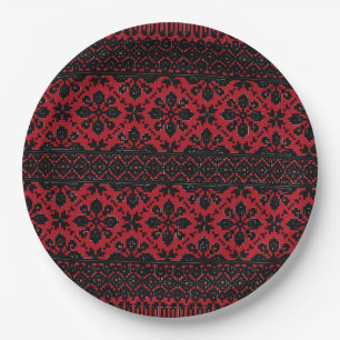 Ukrainian traditional vushuvanka folk art pattern paper plate