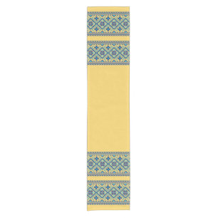 Ukrainian traditional vushuvanka folk pattern blue short table runner
