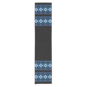Ukrainian traditional vushuvanka folk pattern blue short table runner