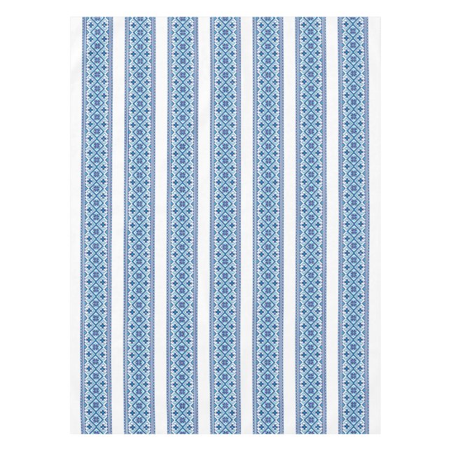 Ukrainian traditional vushuvanka folk pattern blue tablecloth (Front)