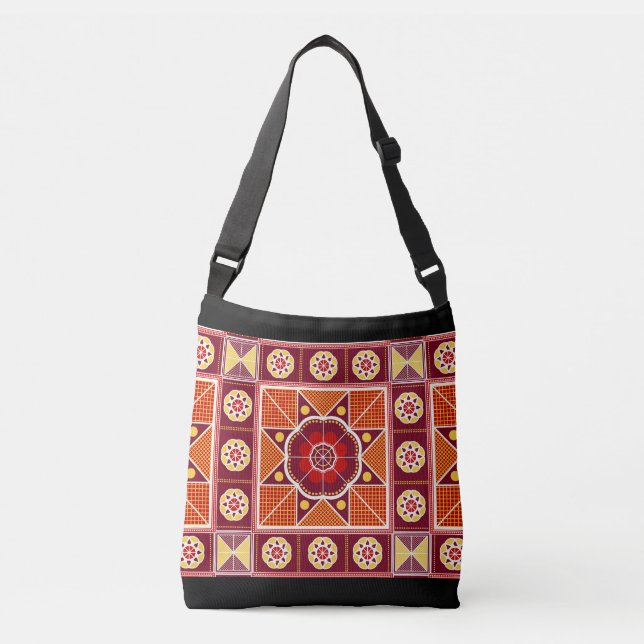 Ukrainian Transcarpathian Geometric Flower Pattern Crossbody Bag (Front)