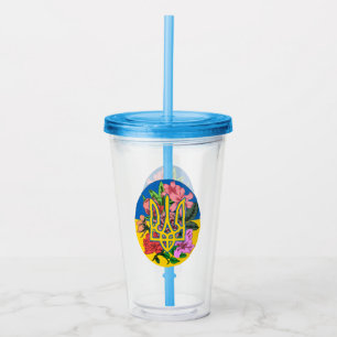 Ukrainian trident and flag of Ukraine with flowers Acrylic Tumbler