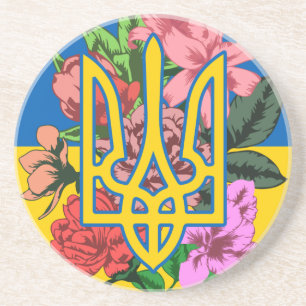 Ukrainian trident and flag of Ukraine with flowers Coaster