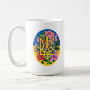 Ukrainian trident and flag of Ukraine with flowers Coffee Mug