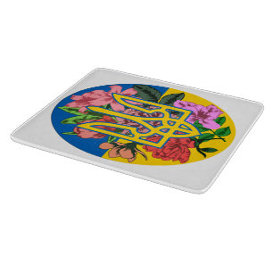 Ukrainian trident and flag of Ukraine with flowers Cutting Board