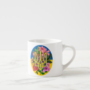 Ukrainian trident and flag of Ukraine with flowers Espresso Cup