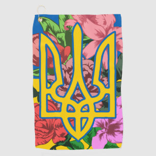 Ukrainian trident and flag of Ukraine with flowers Golf Towel