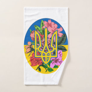 Ukrainian trident and flag of Ukraine with flowers Hand Towel