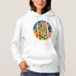 Ukrainian trident and flag of Ukraine with flowers Hoodie