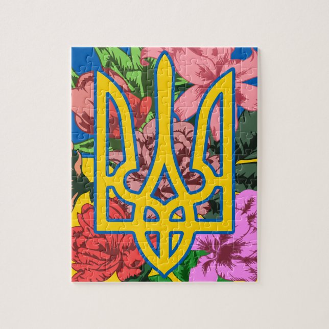 Ukrainian trident and flag of Ukraine with flowers Jigsaw Puzzle (Vertical)