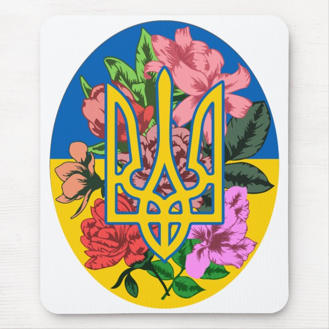 Ukrainian trident and flag of Ukraine with flowers Mouse Pad (Front)