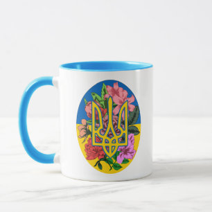 Ukrainian trident and flag of Ukraine with flowers Mug