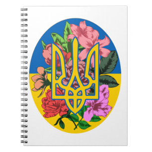 Ukrainian trident and flag of Ukraine with flowers Notebook