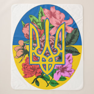 Ukrainian trident and flag of Ukraine with flowers Sherpa Blanket