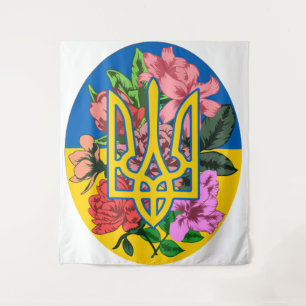 Ukrainian trident and flag of Ukraine with flowers Tapestry