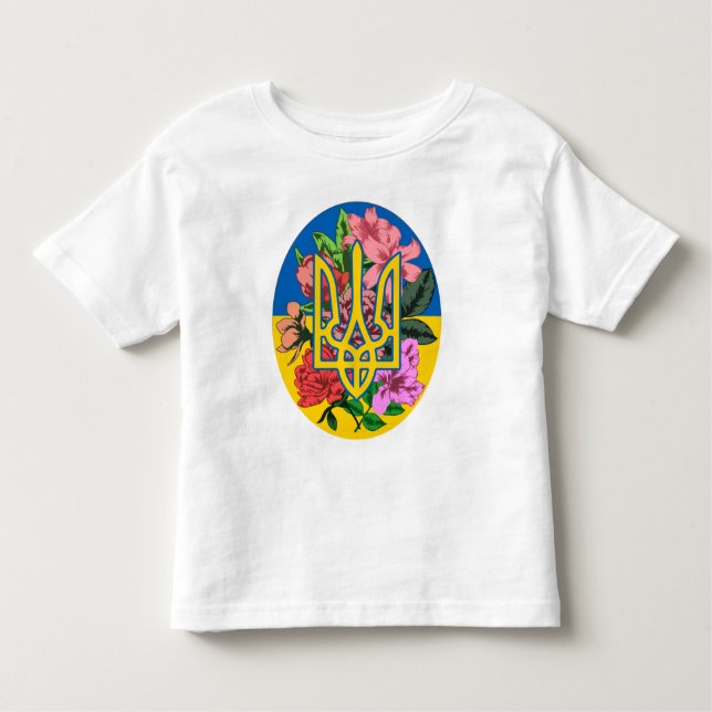 Ukrainian trident and flag of Ukraine with flowers Toddler T-Shirt (Front)