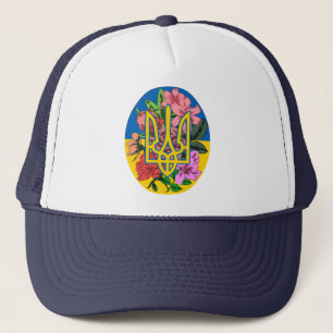 Ukrainian trident and flag of Ukraine with flowers Trucker Hat
