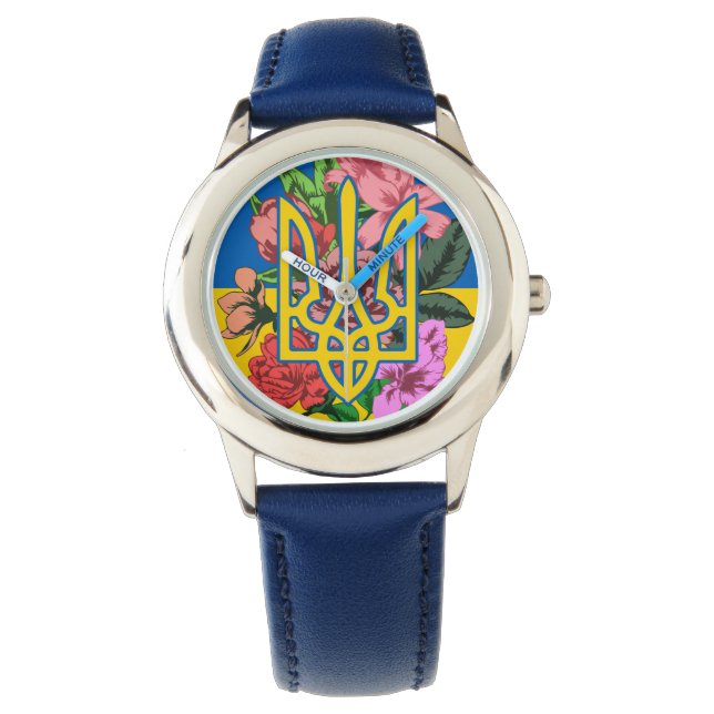 Ukrainian trident and flag of Ukraine with flowers Watch (Front)