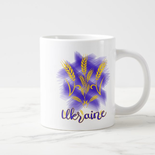 Ukrainian trident made of wheat ear large coffee mug (Right)