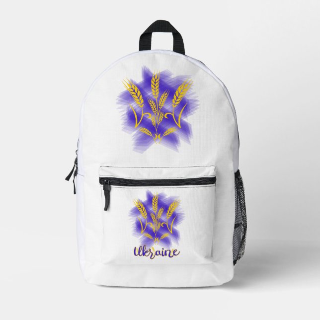 Ukrainian trident made of wheat ear printed backpack (Front)