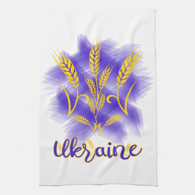 Ukrainian trident made of wheat ear tea towel (Vertical)