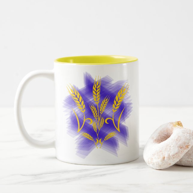 Ukrainian trident made of wheat ear Two-Tone coffee mug (With Donut)