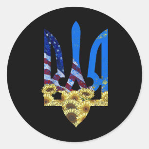 Ukrainian Trident Sunflower American Flag Ukrainia Classic Round Sticker