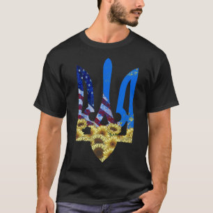 Ukrainian Trident Sunflower American Flag Ukrainia T-Shirt
