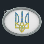 Ukrainian trident textured flag of Ukraine colours Belt Buckle<br><div class="desc">Textured Ukrainian national emblem trident tryzub in Ukrainian flag colours and stroke circle pattern</div>