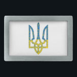 Ukrainian trident textured flag of Ukraine colours Belt Buckle<br><div class="desc">Textured Ukrainian national emblem trident tryzub in Ukrainian flag colours and stroke circle pattern</div>