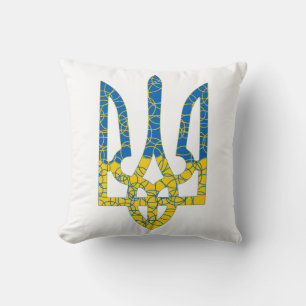 Ukrainian trident textured flag of Ukraine colours Cushion