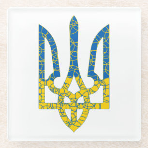 Ukrainian trident textured flag of Ukraine colours Glass Coaster