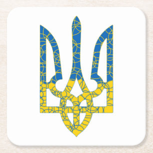 Ukrainian trident textured flag of Ukraine colours Square Paper Coaster