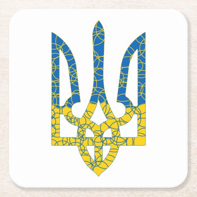 Ukrainian trident textured flag of Ukraine colours Square Paper Coaster (Front)
