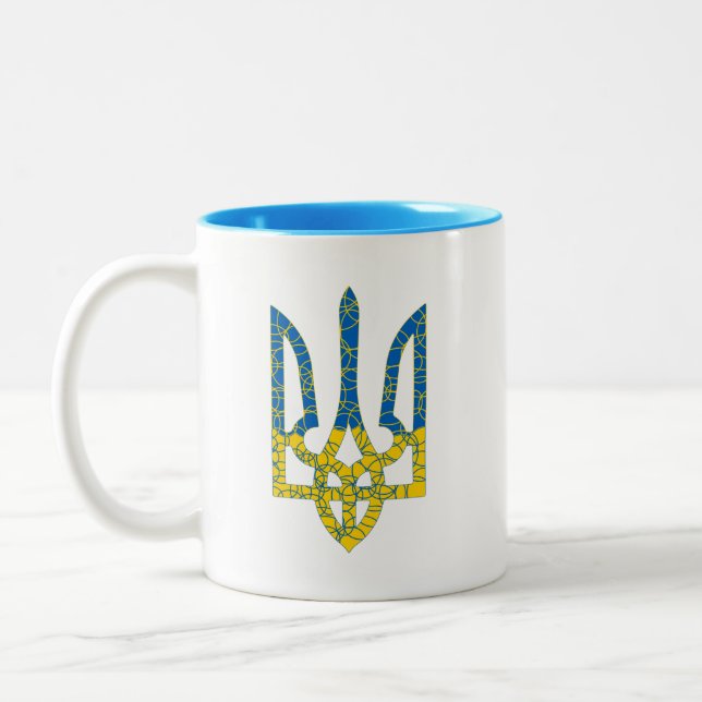 Ukrainian trident textured flag of Ukraine colours Two-Tone Coffee Mug (Left)