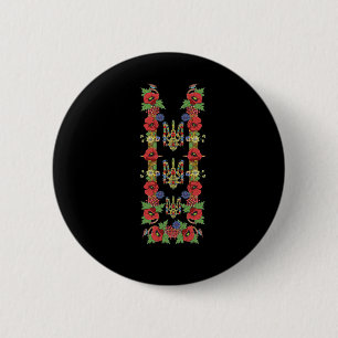 Ukrainian Trysub Red Poppies Retro Floral Ukraine  6 Cm Round Badge