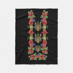 Ukrainian Trysub Red Poppies Retro Floral Ukraine Fleece Blanket