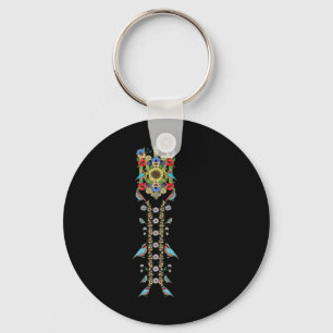 Ukrainian Trysub (trident) And Birds Floral Ukrain Key Ring