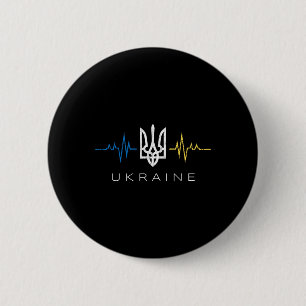 Ukrainian Tryzub Flag Heartbeat - Ukraine Trident 6 Cm Round Badge